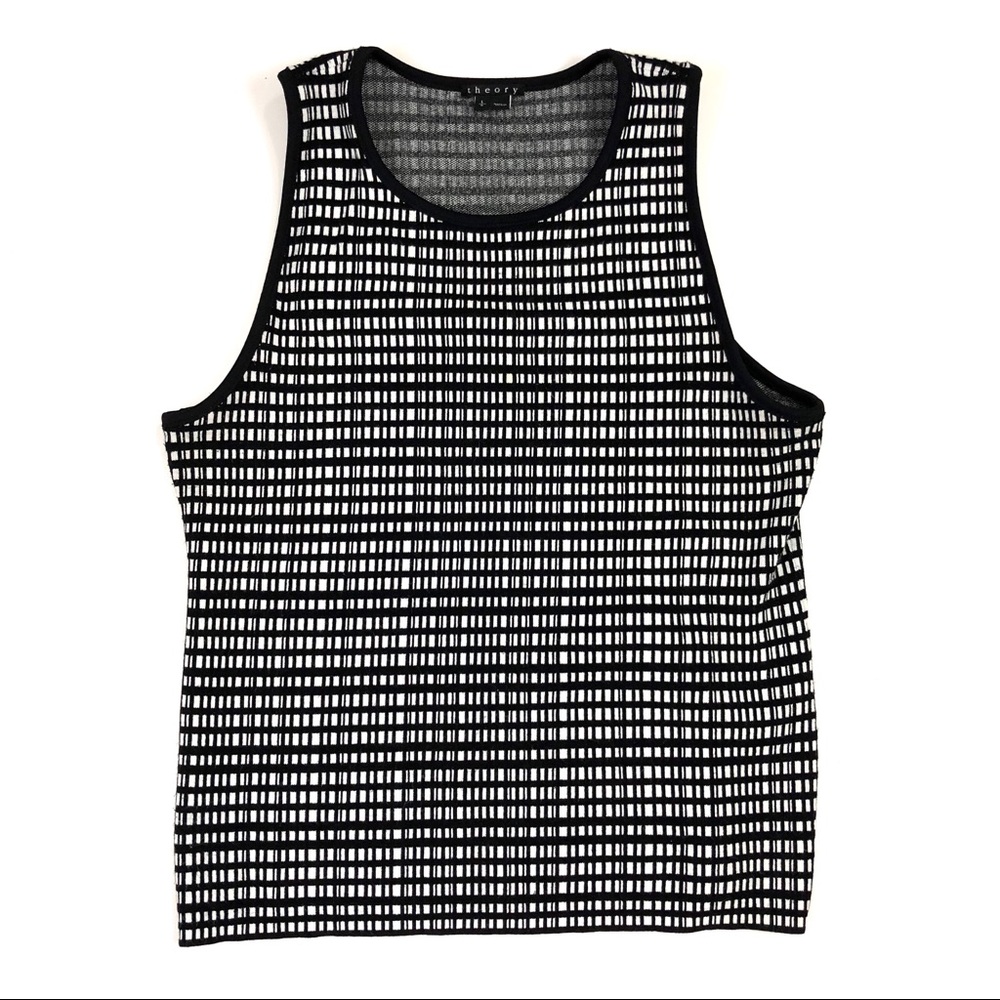 THEORY Aviela Prosecco Black White Knit Tank Top